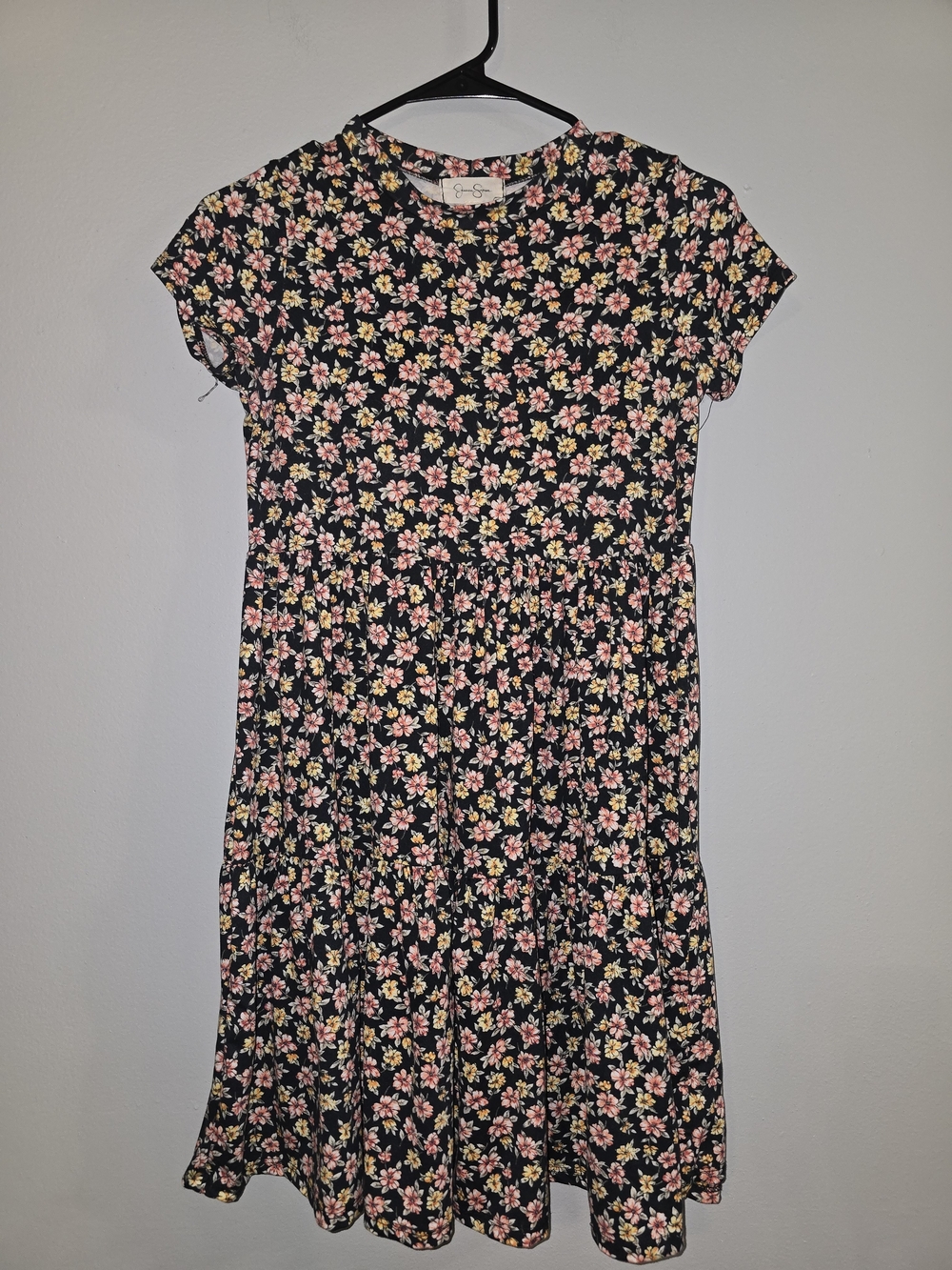 Jessica Simpson Black Mini Dress with Pink & Yellow Floral Print